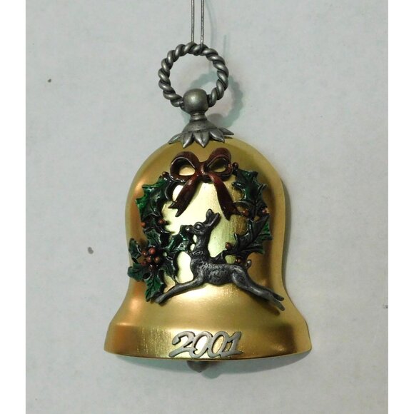 Premier Designs 2001 Bell Christmas Ornament Collector Edition Gold Tone Wreath - Picture 3 of 4